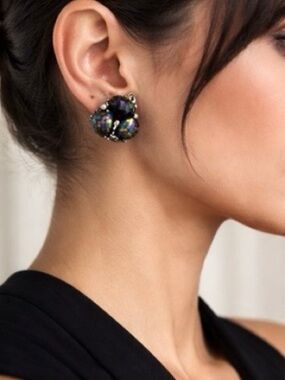 ✨Vintage Iridescent Beaded Clip-On Earrings | Black Statement Cluster✨